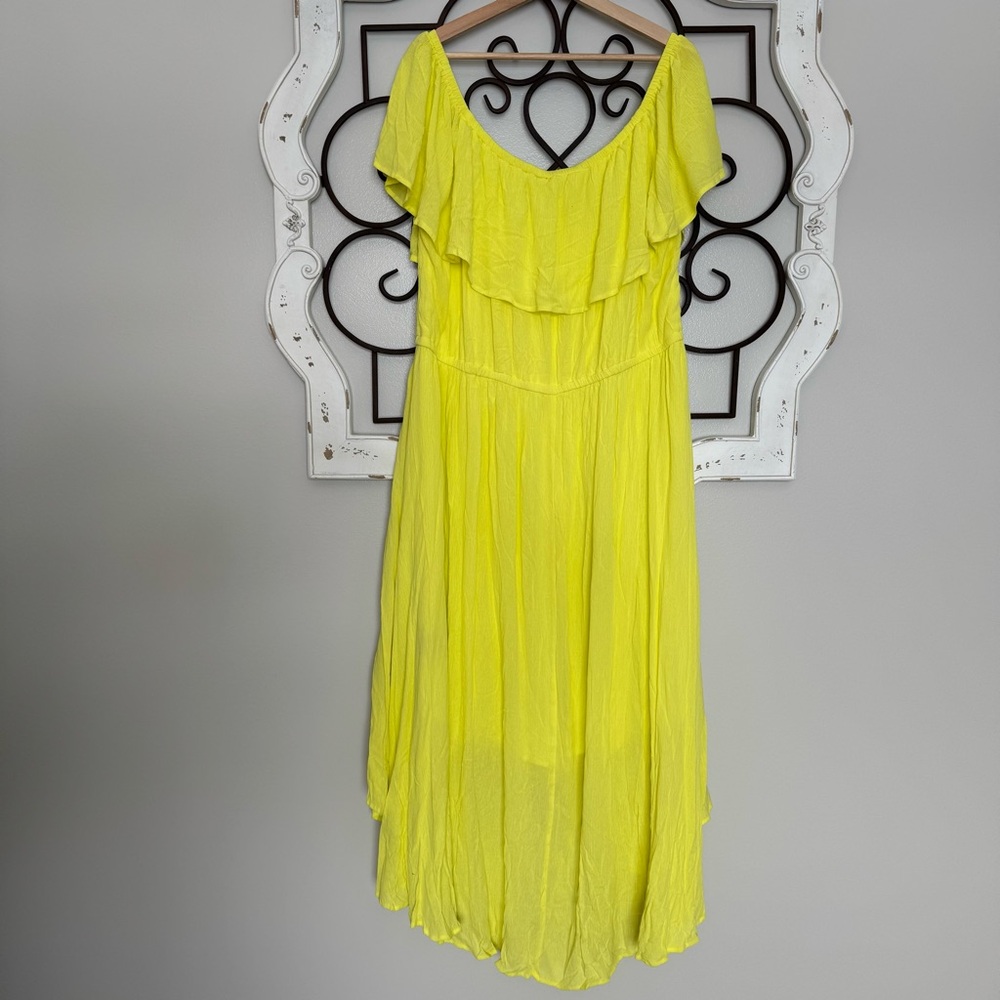 TORRID Size 4 4X Midi Gauze Off-Shoulder Walk-Through Dress in Yellow - Picture 7 of 7